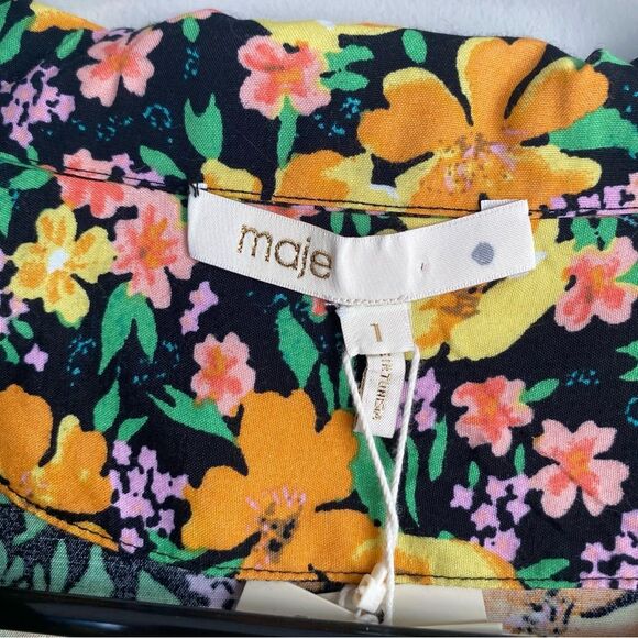 Maje Cikael Piped Floral-Motif Button Down Shirt Size 1 Small NWT - Picture 3 of 7